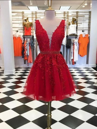 Straps V-Neck Short Prom Dress,Sweet 16 Dress