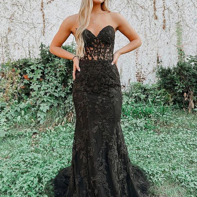 Cute mermaid sweetheart black lace prom dresses for 2022 - Thumbnail 2