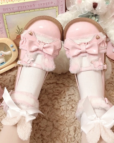 Sweet Bunny Doll Thick Winter Velvet Fur Platform Shoes