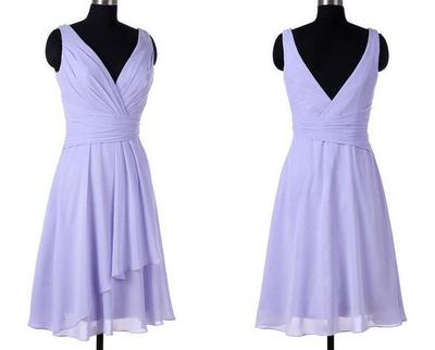 Lavender V Neck Short Chiffon Bridsmaid Dress
