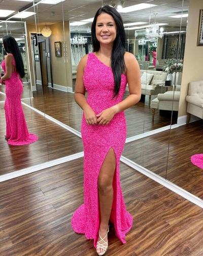 One Shoulder Sequins Long Formal Dress