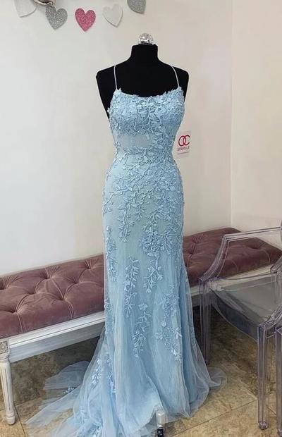 Mermaid Light Sky Blue Prom Dresses,Formal Dresses
