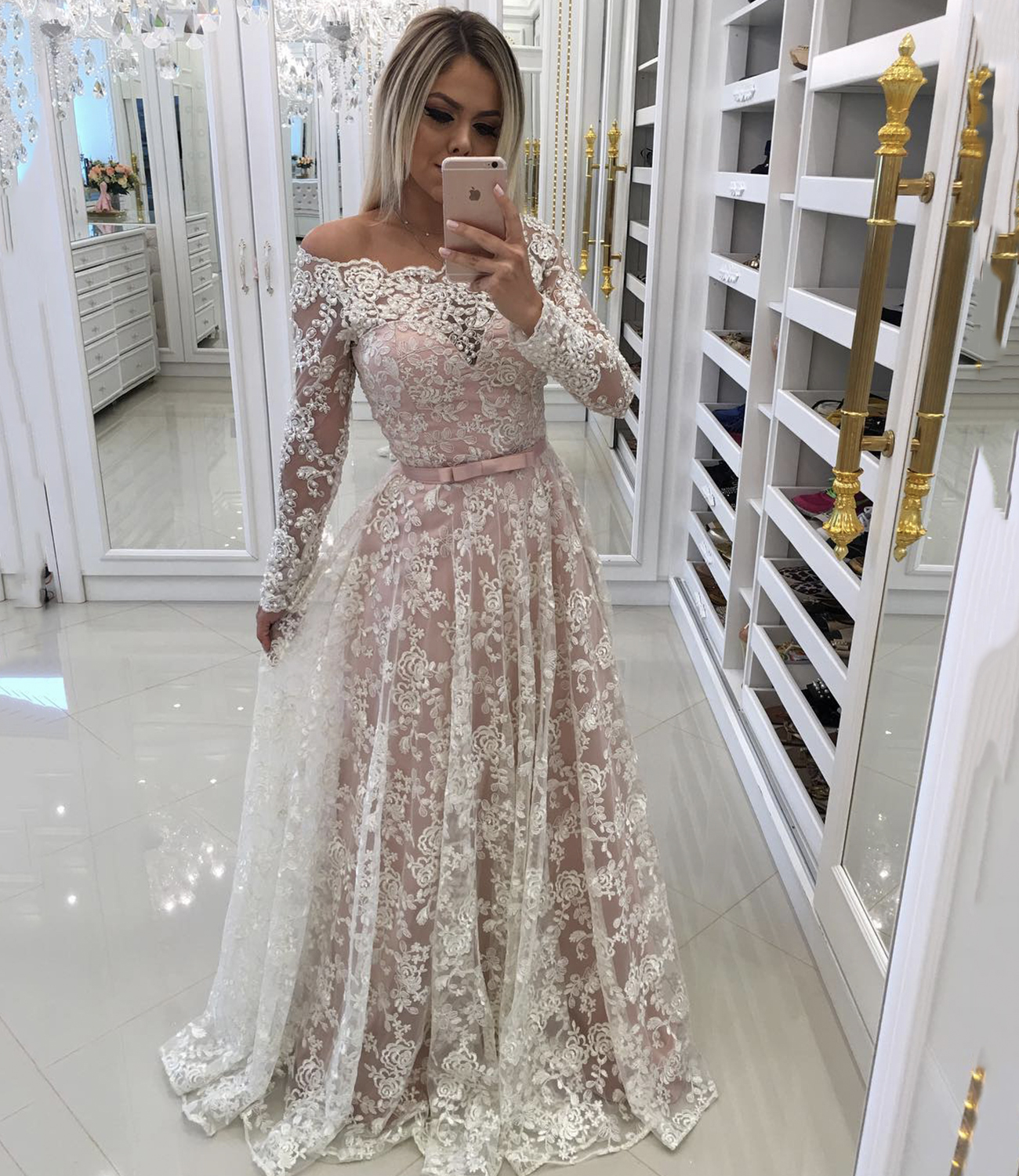 Stylish tulle lace long prom dress A line evening gown