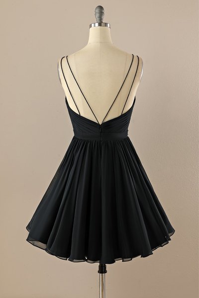 V neck Little Black Dress,Spaghetti Straps Short Prom Dresses,Graduation Dresses,621