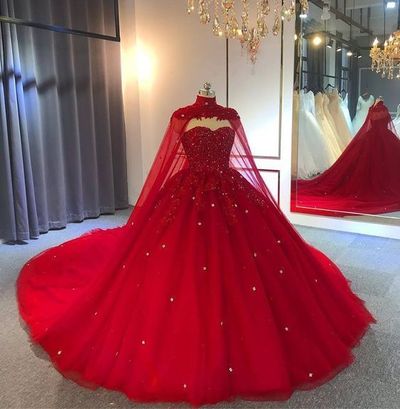 Amazing Lucky Red Ball Gown Wedding Dresses With Beadings,641