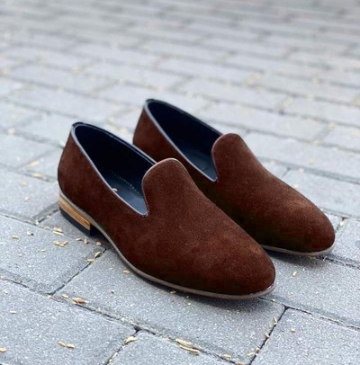 Handmade Men's Brown Loafer Suede Casual Wear Shoes