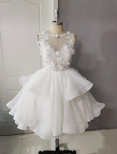Cute Round Neck Tulle Short Wedding Dress