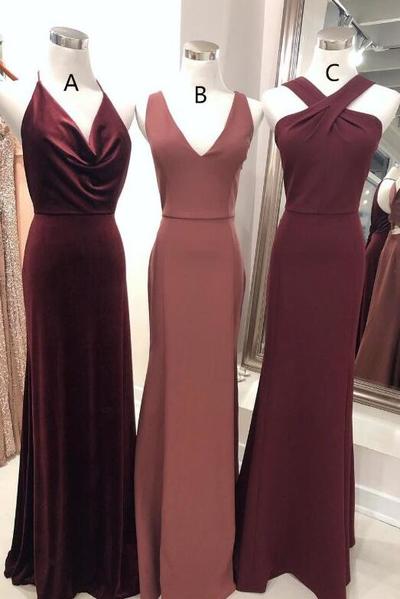 A Line Long Burgundy Bridesmaid Dresses
