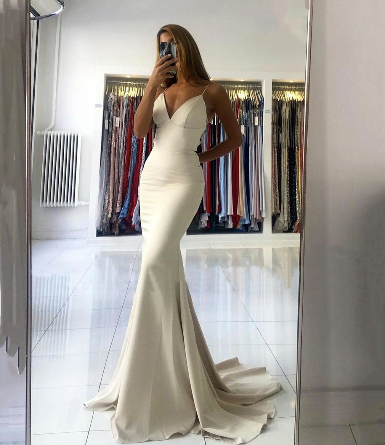 Simple v neck long prom dress mermaid evening dresss