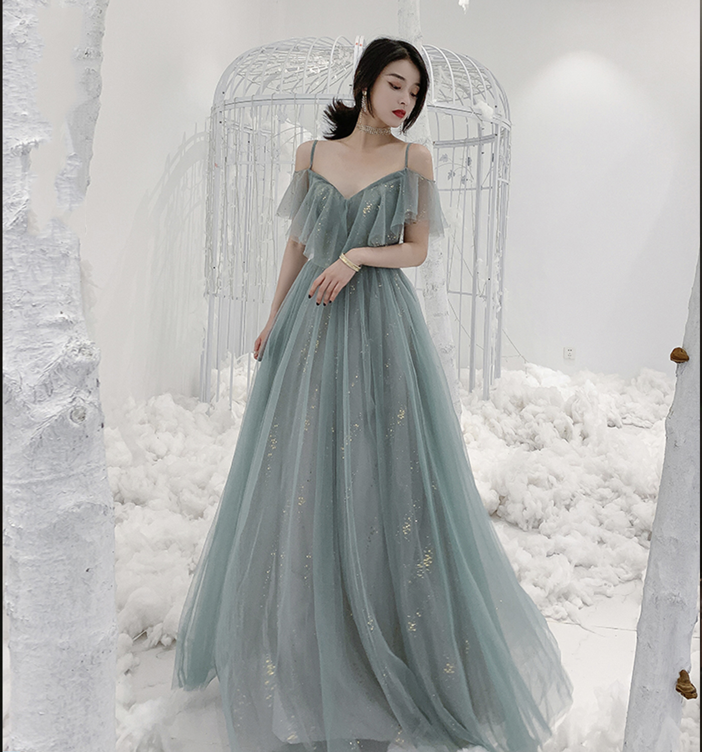 Cute tulle long A ine prom dress evening gown