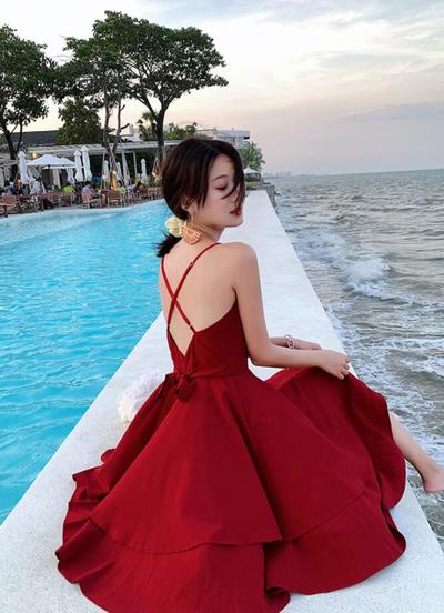 A line v neck fashion short prom dress