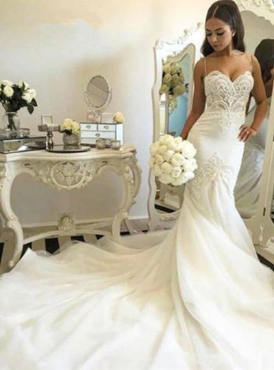 Spaghetti Strap Mermaid wedding gowns bridal dresses
