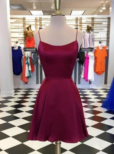 Sexy Burgundy Homecoming Dresses,Cross Back Prom Dresses
