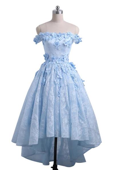 off shoulder high low lace homecoming dress, short prom dress