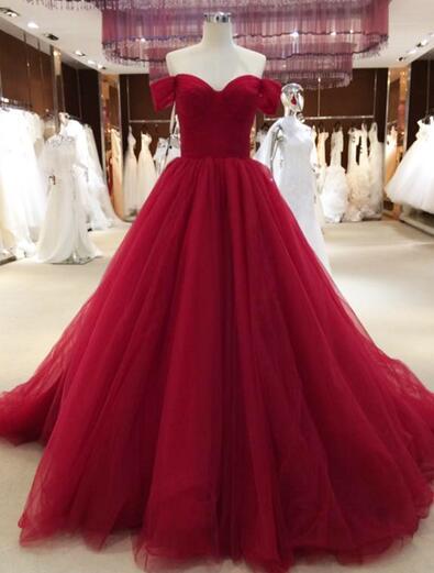 Elegent Off Shoulder Ball Gown Long Tulle Prom Dress