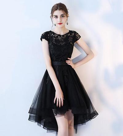High low black lace prom dress evening dress