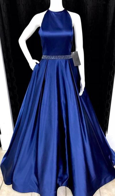 halter navy blue prom dress formal dress