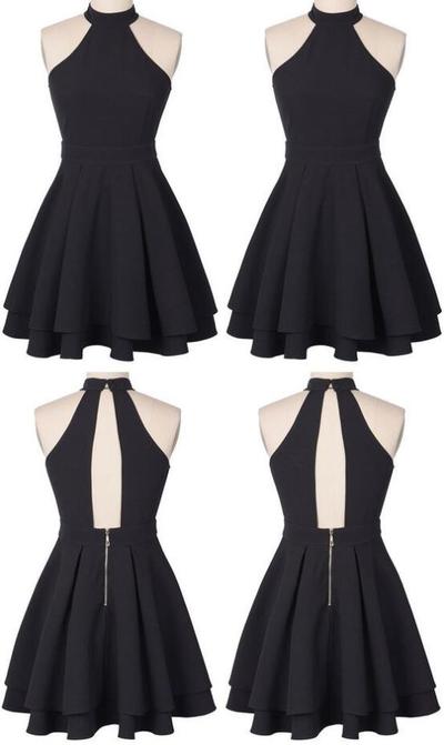 Halter Mini Black Short Homecoming Dress,Prom Dress
