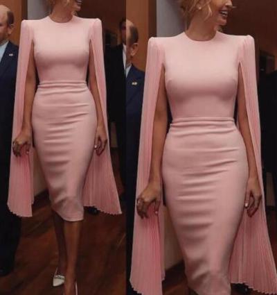 Jewel Neck Sleeveless Pink Knee Length Evening Dress