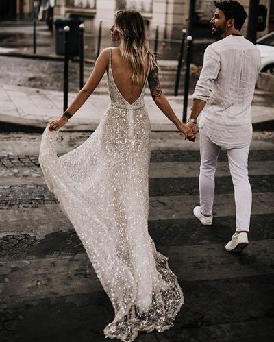 Sparkly Gorgeous A Line V Neck Sequins Wedding Dresses,642