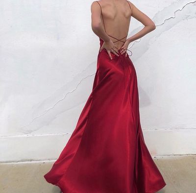 Sexy Sheath Spaghetti Straps Red Long Prom/Evening Dress with Backless,651