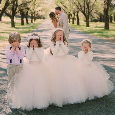 Pretty Long Sleeves Ivory Tulle Flower Girl Dresses for Wedding,656