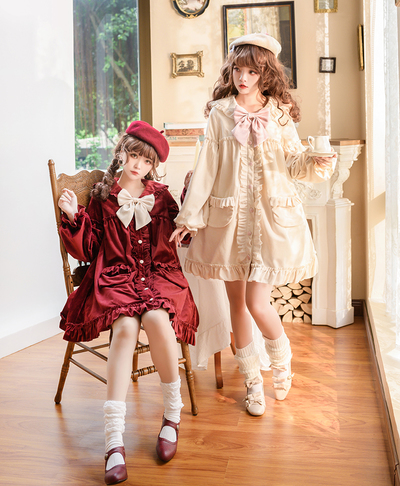 Winter Autumn Soft Cute Sweet Lace White & Scarlet Red Coat