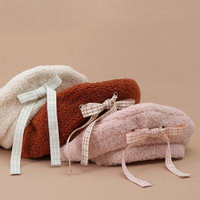 Retro girl style cure plush autumn winter vintage beret hats - Thumbnail 4
