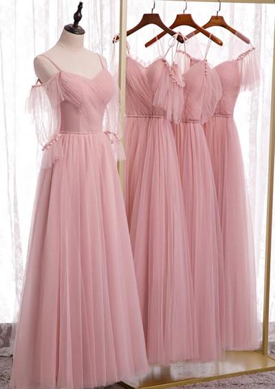 A line tulle long bridesmaid dress