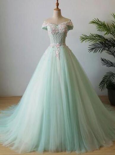 off the shoulder long prom dress tulle evening dress