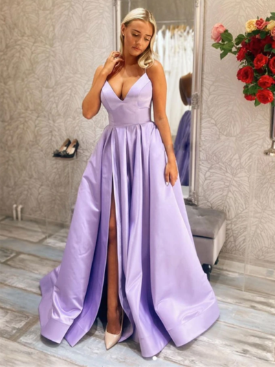 SP1935,Chic halter satin long prom dress,a-line evening dresses,split full length party gown
