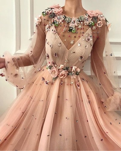 SP1940,Elegant prom dress,floral pearl beaded evening dresses,long sleeves princess party dresses