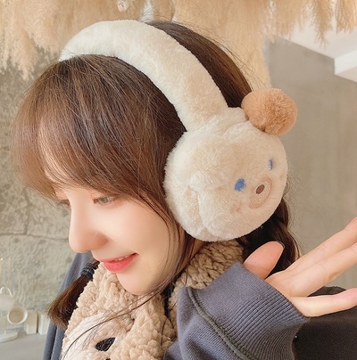 Cute Bear Teddy Ears Sweet Hood Plush Thick Warm Winter Protection Earmuffs