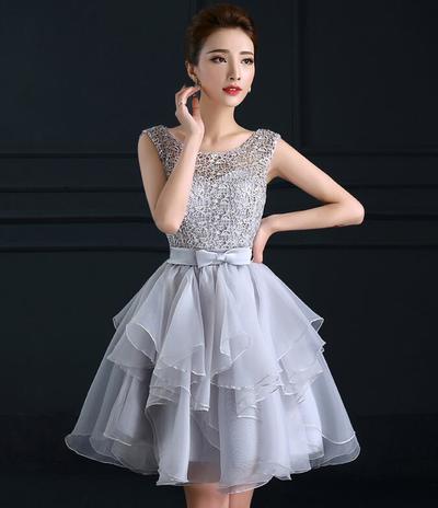Cute A-line Grey lace short homecoming dress