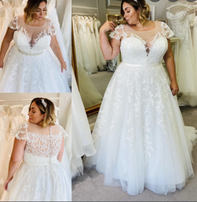 Plus Size Cap Sleeves Wedding Dresses Bridal Gown