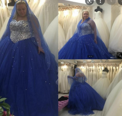 Royal Blue Plus Size Prom Dresses with Rhinestones