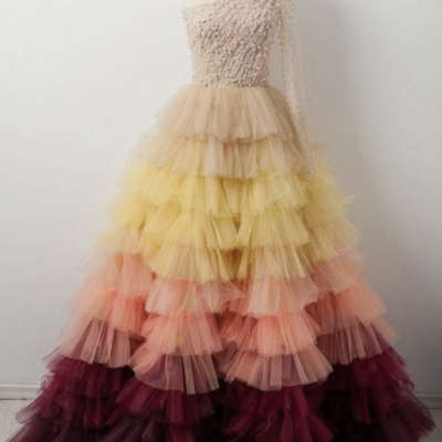 Single sleeves prom dresses gradient  - Thumbnail 2