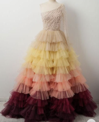 Single Sleeves Prom Dresses Gradient