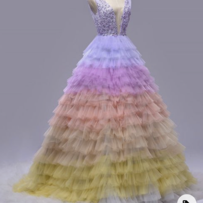 V neck gradient prom dresses  - Thumbnail 1