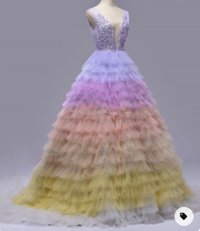 V Neck Gradient Prom Dresses