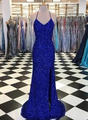 Sexy Royal Blue Sequins Long Sparkly Prom Dress