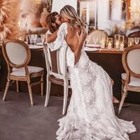 Boho Country Wedding Gowns Sexy V Neck Long Sleeves Sheath Bridal Dress Bohemian Lace Side Slit Backless Wedding Dress,1224 - Thumbnail 2