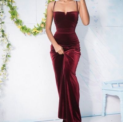 Elegant Mermaid Square Neck Burgundy Velvet Long Prom Dress,1229