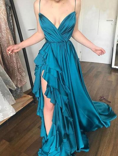 Mermaid Elastic Satin Long Prom Dresses With Side Slit