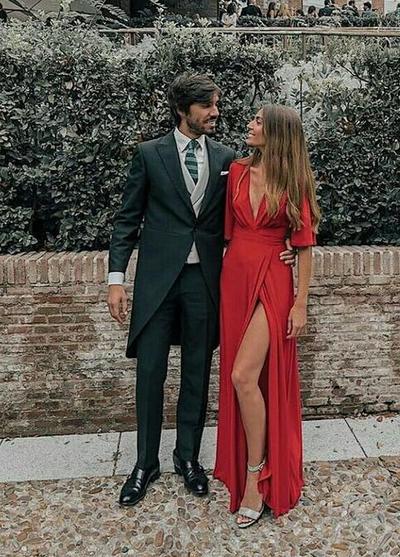 Deep V-Neck A-Line Prom Dress with Split 5969