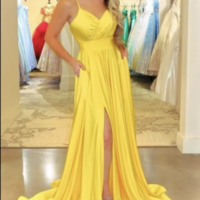 Yellow prom dresses slit under 100 - Thumbnail 3