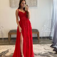 Cute A Line Spaghetti Straps Lavender Tulle Prom Dresses with Appliques - Thumbnail 1