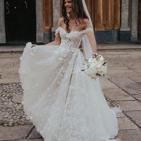 Sweet Ball Gown Off the Shoulder Lace Wedding Dresses, Beach Wedding Dresses - Thumbnail 1
