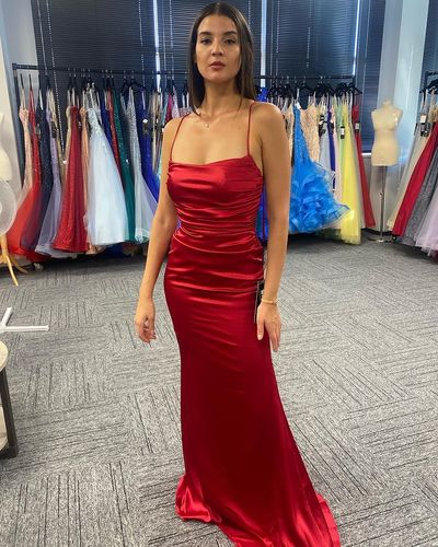 Sexy Mermaid Cowl Neck Red Silk Satin Long Prom Evening Dresses 2022