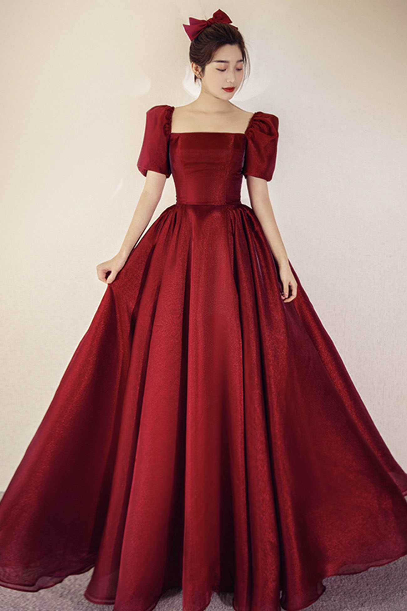 Red A line long prom dress red evening dress